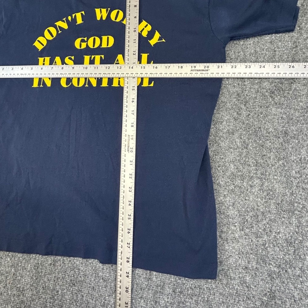 Vintage Fruit of the Loom Best T-Shirt Navy Blue God Has It All In Control L - Picture 4 of 5